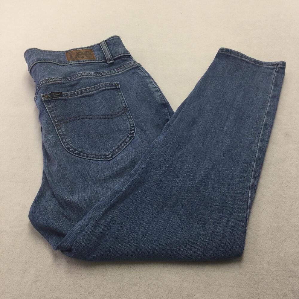 Lee Relaxed Straight Jeans Womens 18WP Blue Medium Wash High Rise Stretch Denim